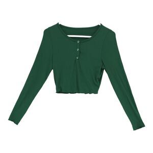 NWT Romwe Medium Green Crop Top with Snap Buttons
